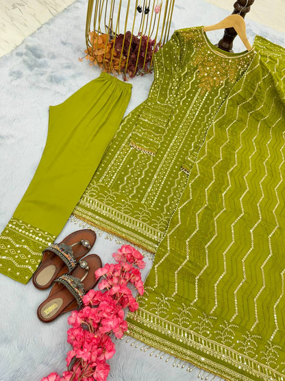 Opulent Parrot Green Color Sequence Work Salwar Suit