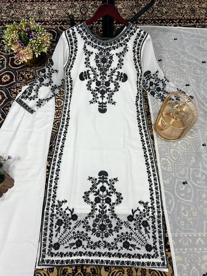 Marvelous White Color Thread Work Salwar Suit
