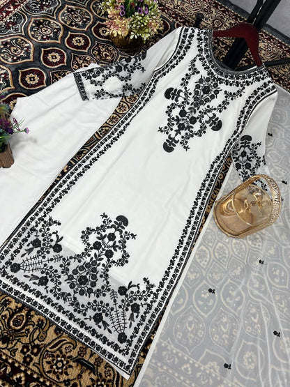 Marvelous White Color Thread Work Salwar Suit
