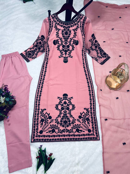Marvelous Pink Color Thread Work Salwar Suit