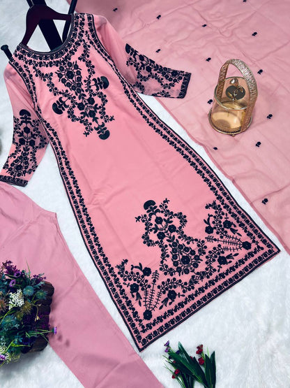 Marvelous Pink Color Thread Work Salwar Suit