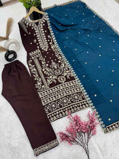 Eyes Catching Wine Color With Work Salwar Suit