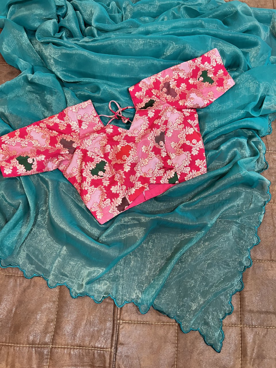 Captivating Cut Work Border Sky Blue Color Saree
