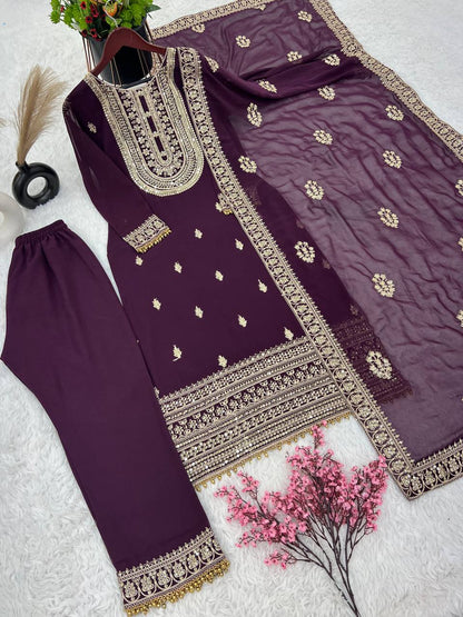 Admiring Purple Color Sequence Embroidery Work Palazzo Suit
