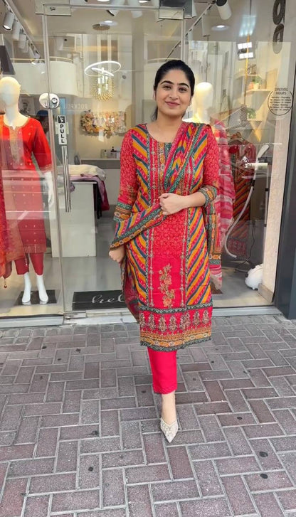 Stunning Red Color Multi Print Salwar Suit
