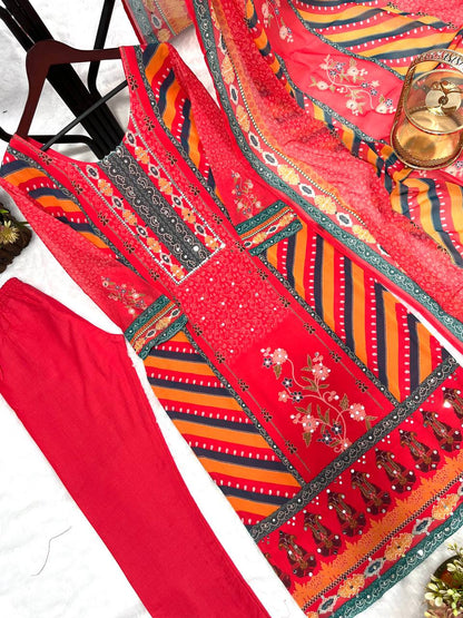 Stunning Red Color Multi Print Salwar Suit