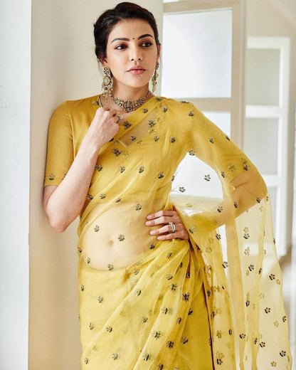 Opulent Yellow Color Sequence Thread Work Saree
