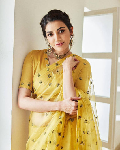 Opulent Yellow Color Sequence Thread Work Saree
