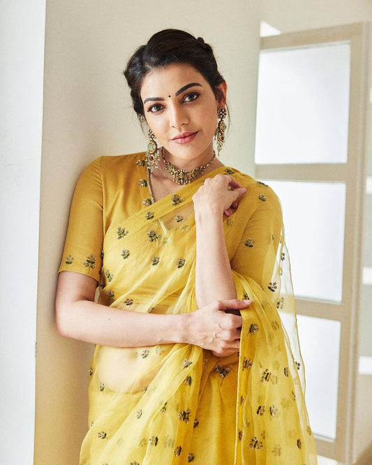 Opulent Yellow Color Sequence Thread Work Saree
