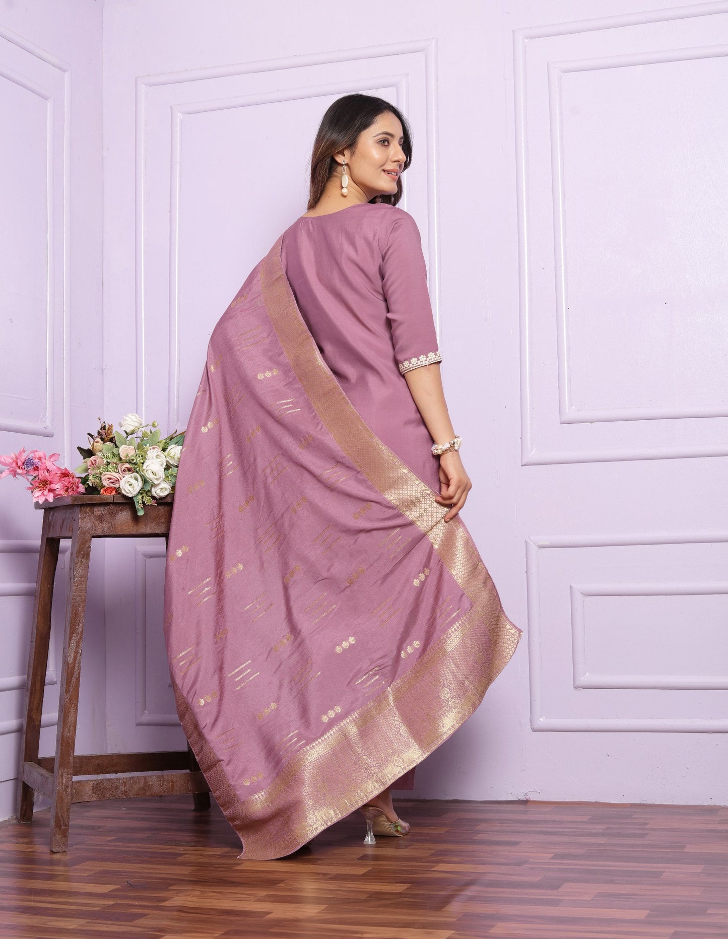 Luxury Dusty Pink Green Embroidery Work Salwar Suit