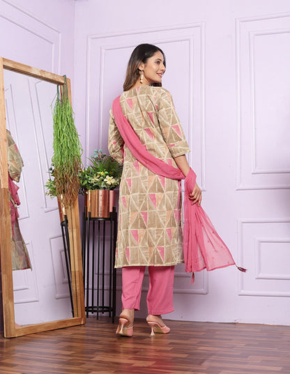Graceful Pink Color Hand Work Kurta Set With Dupatta