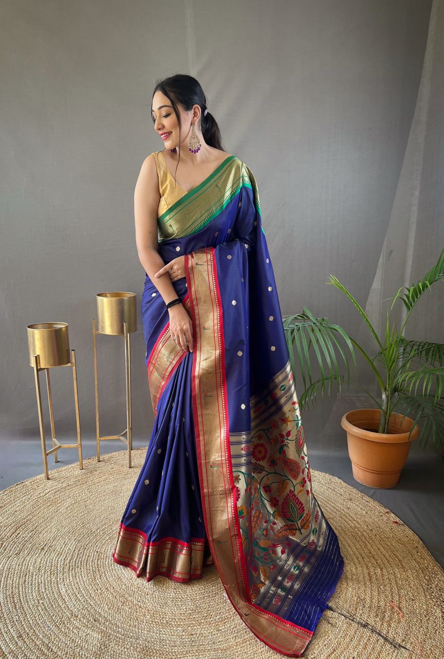 New Concept Border With Rich Pallu Navy Blue Color Saree