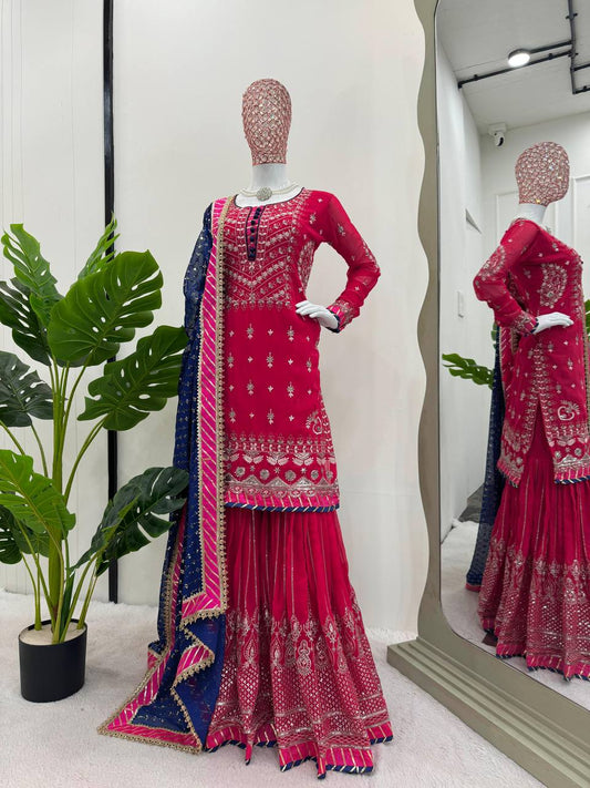 Glimmering Thread With Sequence Pink Sharara Suit