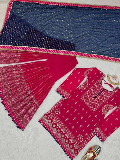 Glimmering Thread With Sequence Pink Sharara Suit