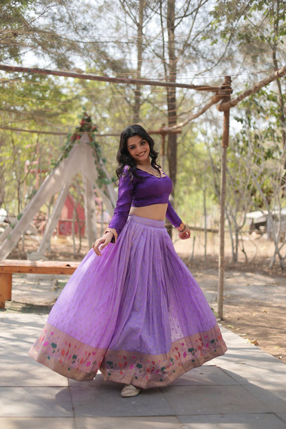Fantastic Lavender Color Kalamkari Zari Border Lehenga Choli