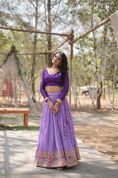 Fantastic Lavender Color Kalamkari Zari Border Lehenga Choli