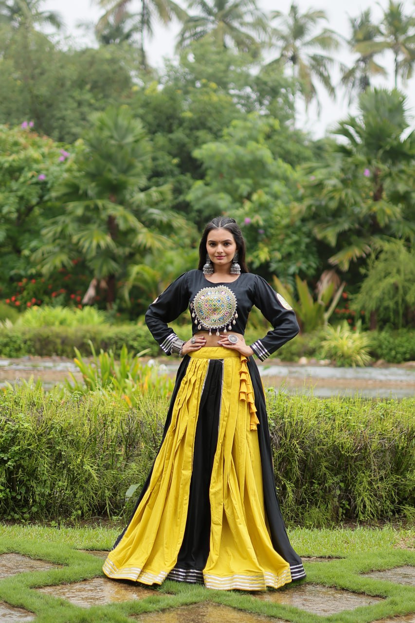Exclusive Gota Patti work Yellow With Black Lehnga With Top