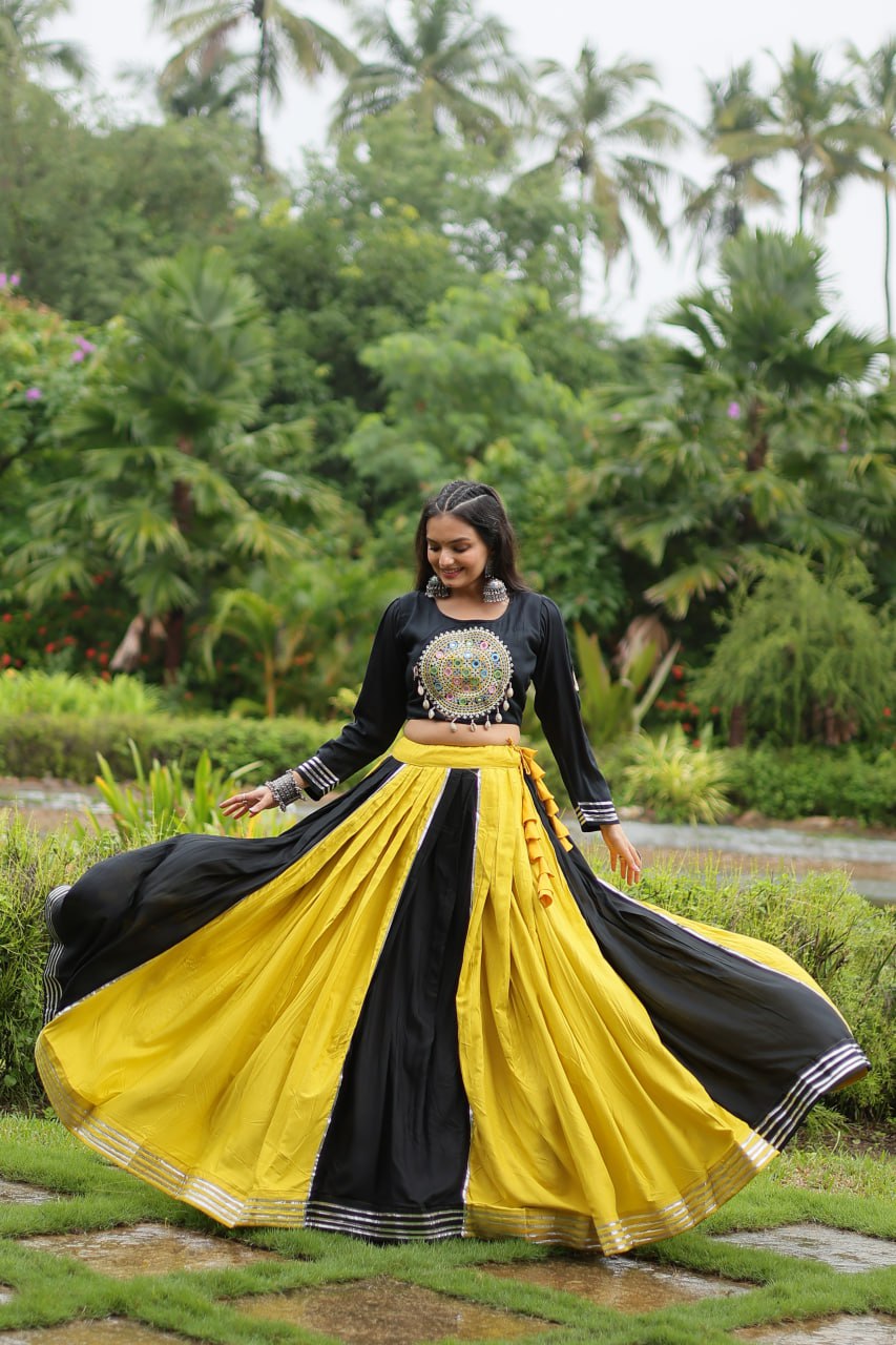 Exclusive Gota Patti work Yellow With Black Lehnga With Top