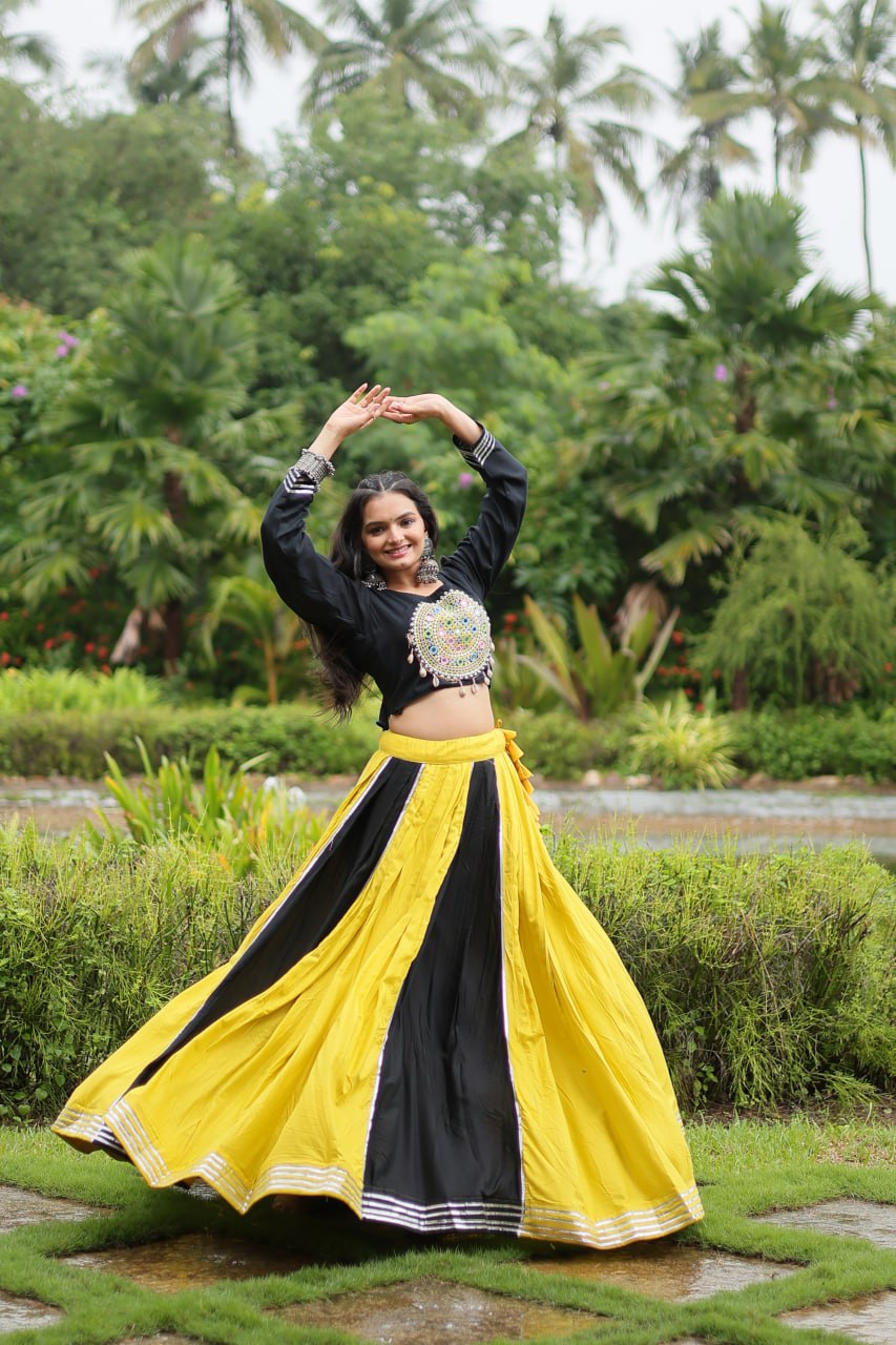Exclusive Gota Patti work Yellow With Black Lehnga With Top