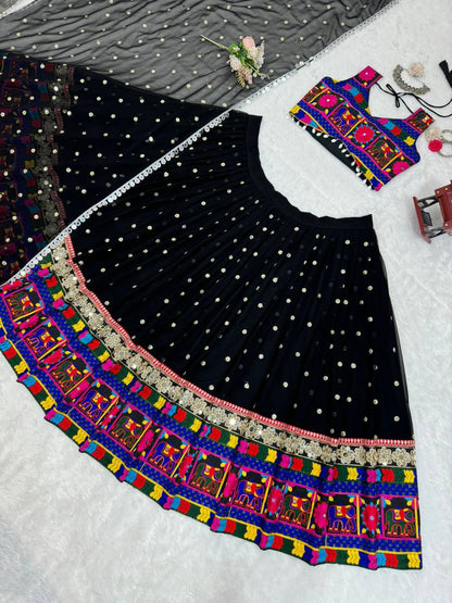 Traditional Wear Black Color Georgette Heavy Gamthi Work Navratri Lehenga Choli