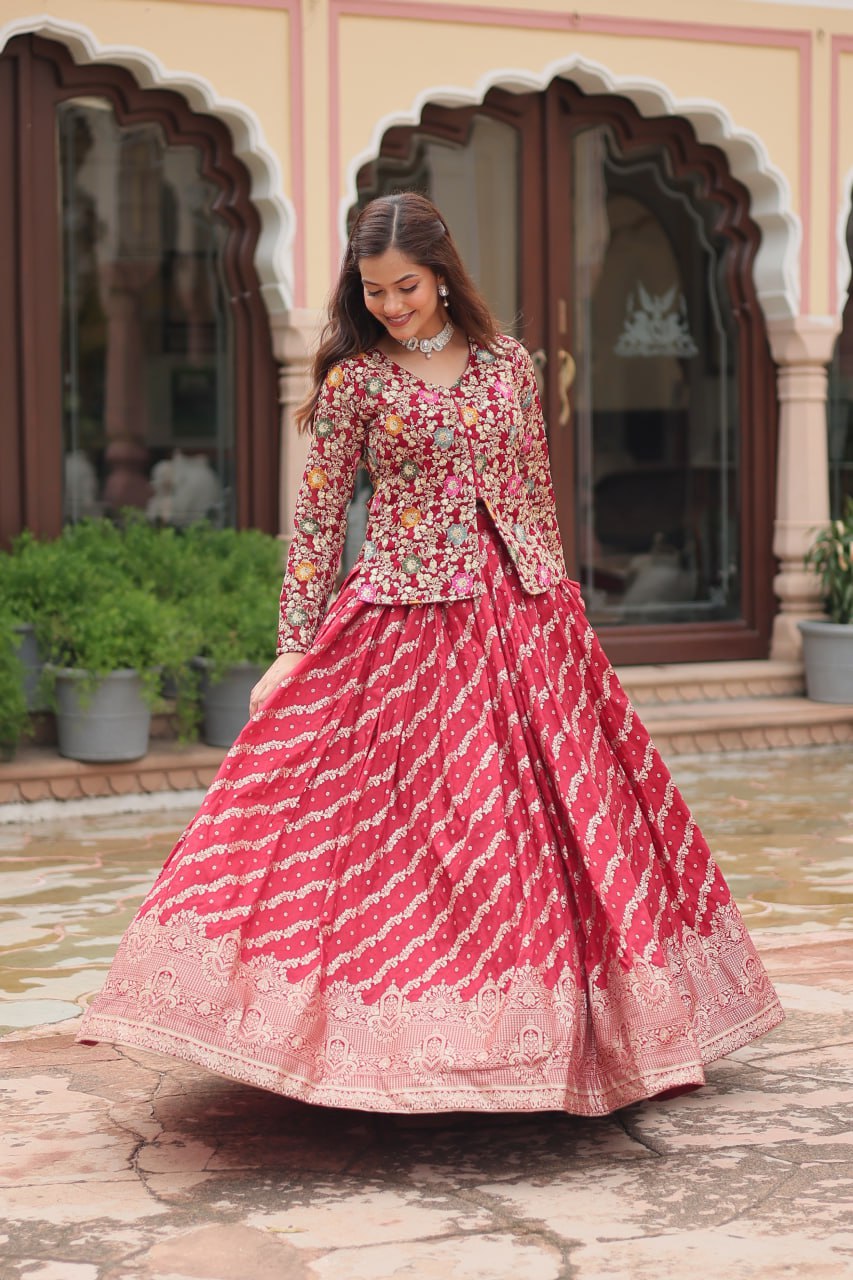 Heavy Sequence Work Maroon Color Top With Lehenga
