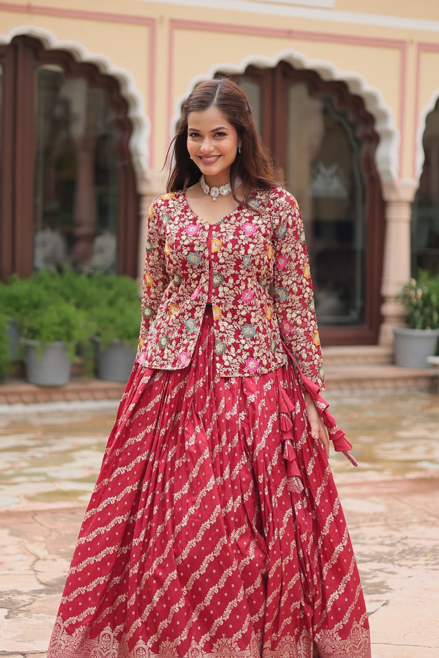 Heavy Sequence Work Maroon Color Top With Lehenga