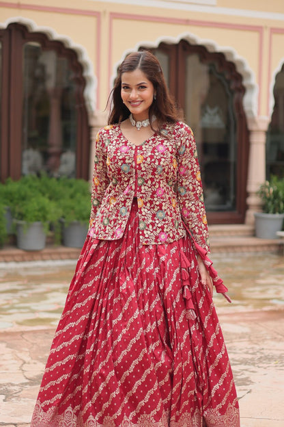 Heavy Sequence Work Maroon Color Top With Lehenga