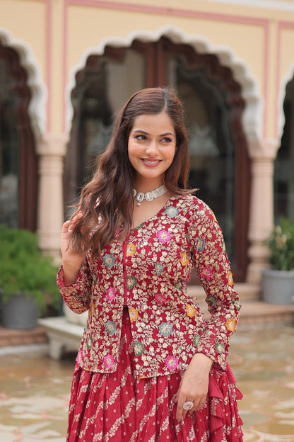 Heavy Sequence Work Maroon Color Top With Lehenga