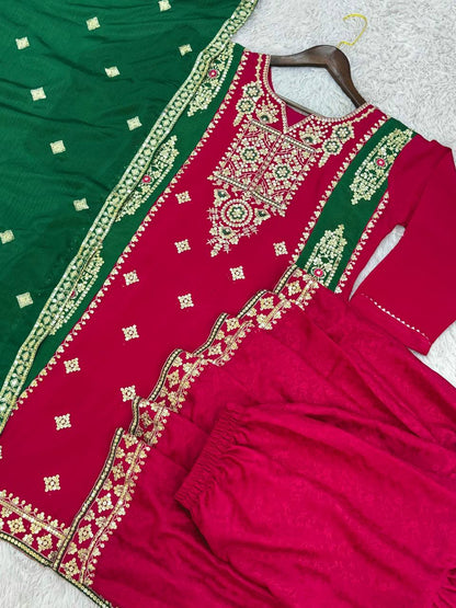 Traditional wear Pink Color Heavy Work Sharara Suit