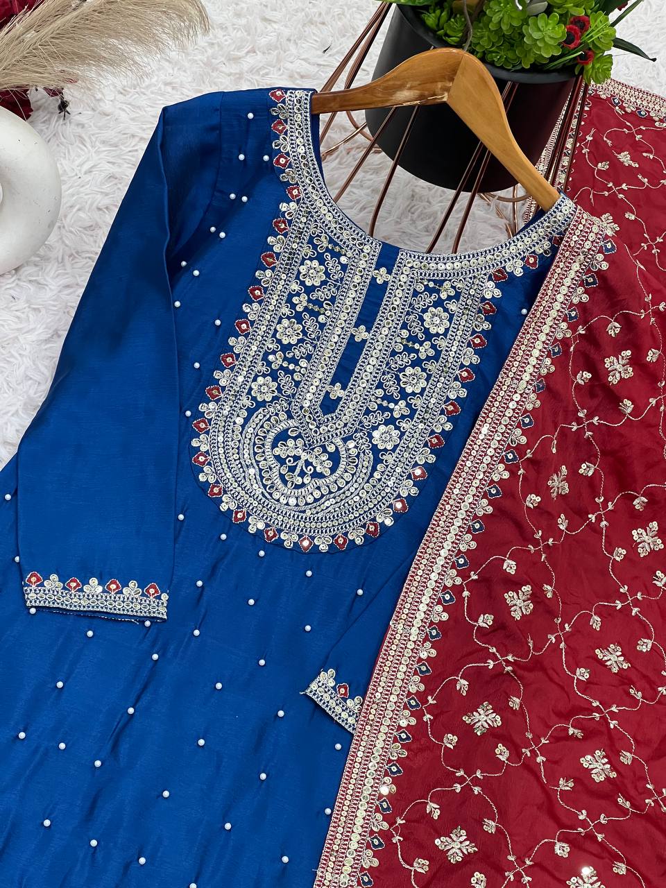 Function Wear Embroidered Work Blue Color Salwar Suit