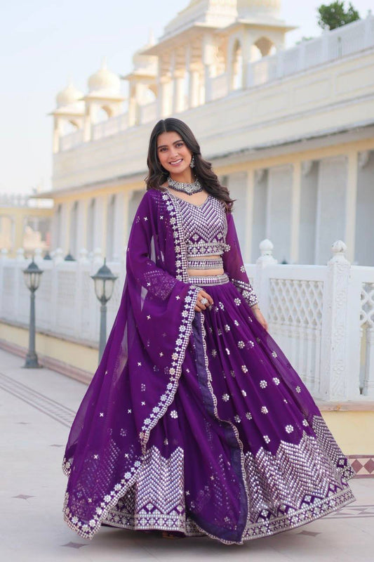 Festive Wear With Sequence Work Purple Color Lehenga Choli