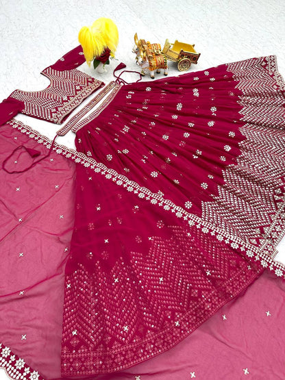 Festive Wear With Sequence Work Red Color Lehenga Choli