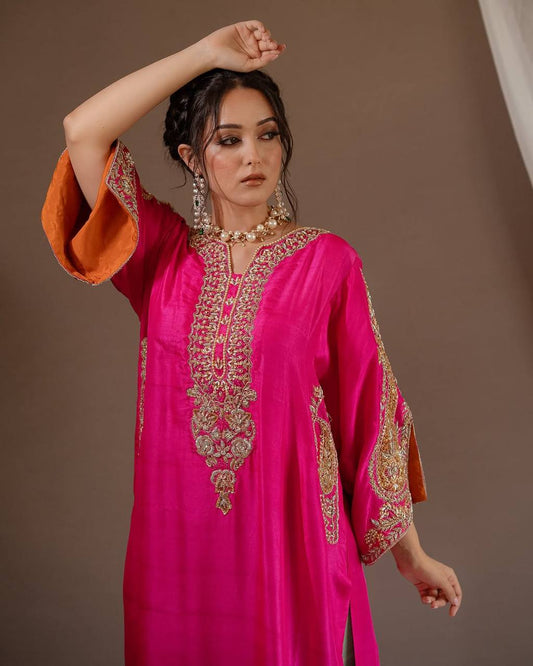 Outstanding Pink Color Sequences Work Plazzo Suit