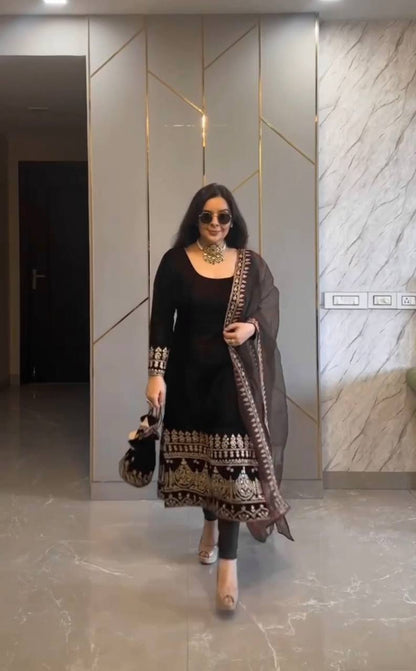 Fantastic Velvet Sequence Work Black Color Salwar Suit