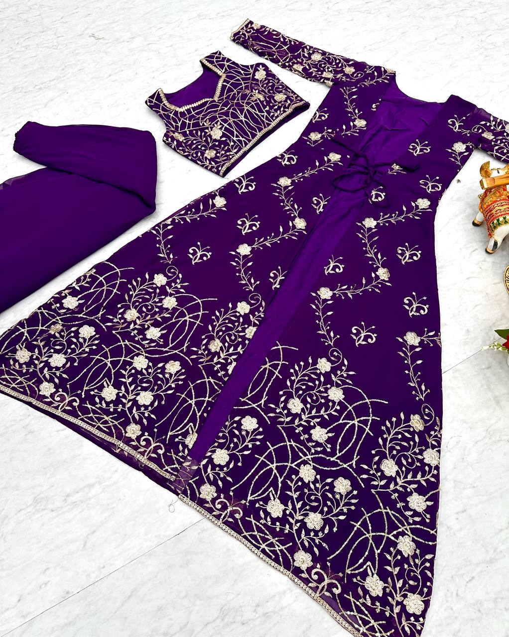 Traditional wear Purple Shrug And Plazzo With Choli