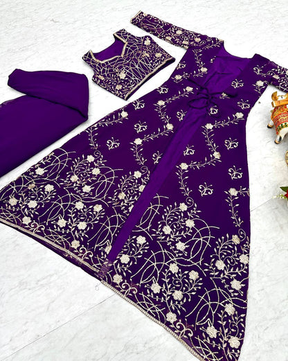 Traditional wear Purple Shrug And Plazzo With Choli