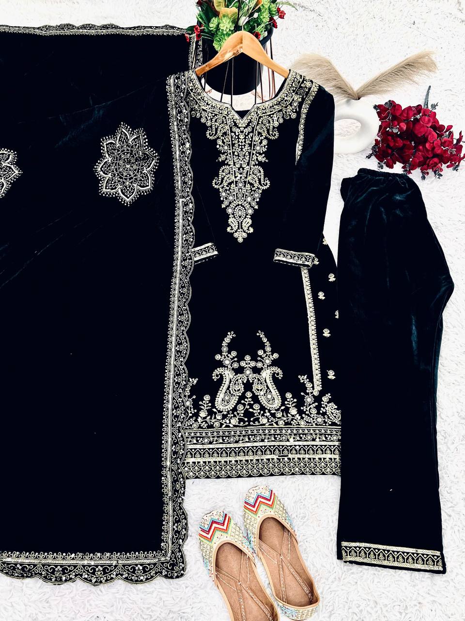 Festive Wear Black Color Sequence Work Kurti Set With Dupatta