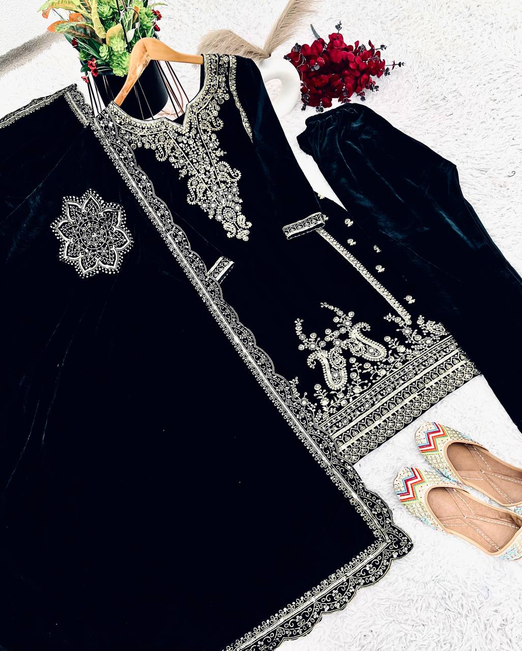 Festive Wear Black Color Sequence Work Kurti Set With Dupatta