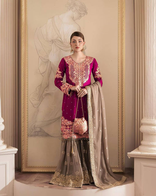 Traditional wear Sequence Work Pink Color Top With Sharara