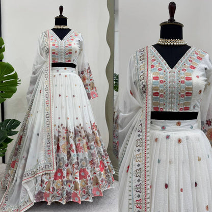 Stunning Pretty Georgette White color Lehenga Choli