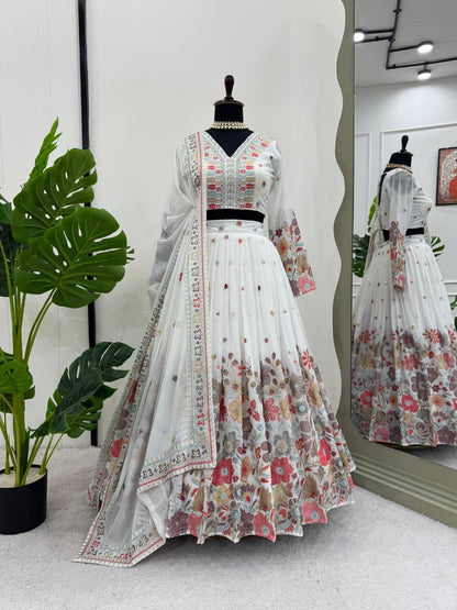 Stunning Pretty Georgette White color Lehenga Choli