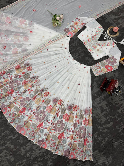 Stunning Pretty Georgette White color Lehenga Choli