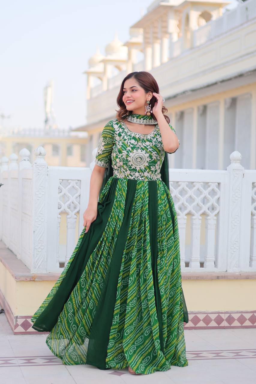 Adorable Outstanding Green Gown With Dupatta
