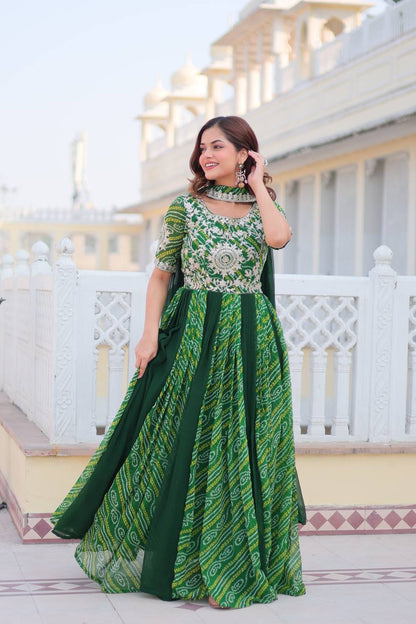 Adorable Outstanding Green Gown With Dupatta