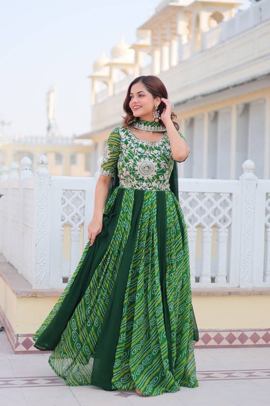 Adorable Outstanding Green Gown With Dupatta