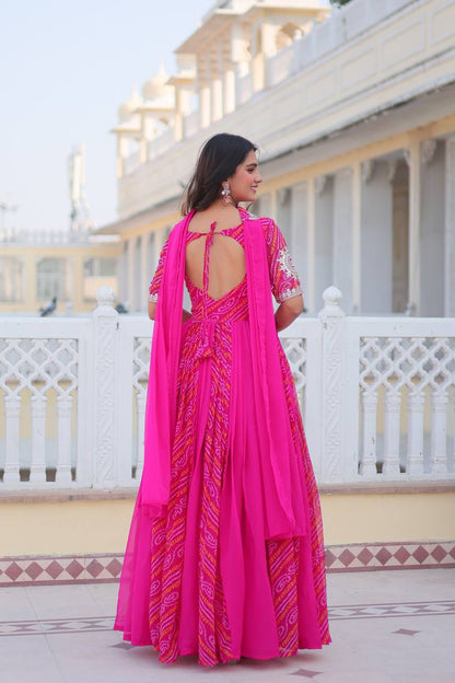 Adorable Outstanding Pink Gown With Dupatta
