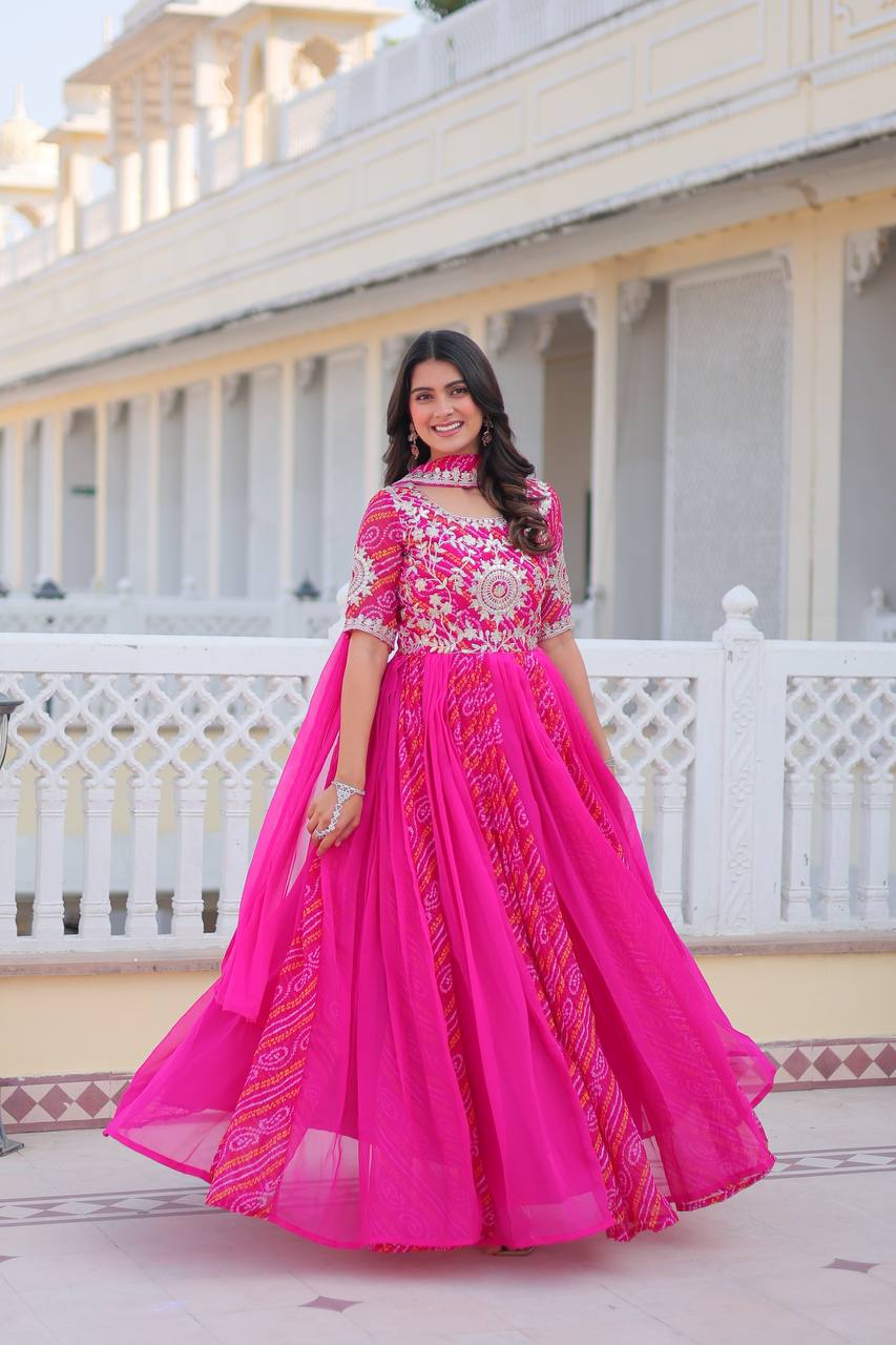 Adorable Outstanding Pink Gown With Dupatta
