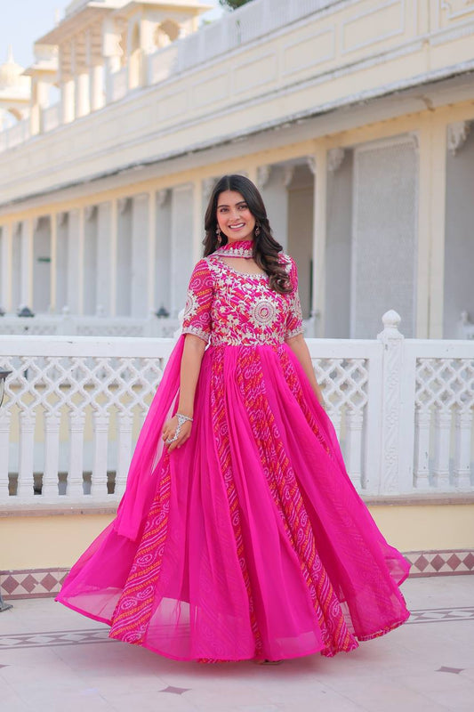 Adorable Outstanding Pink Gown With Dupatta