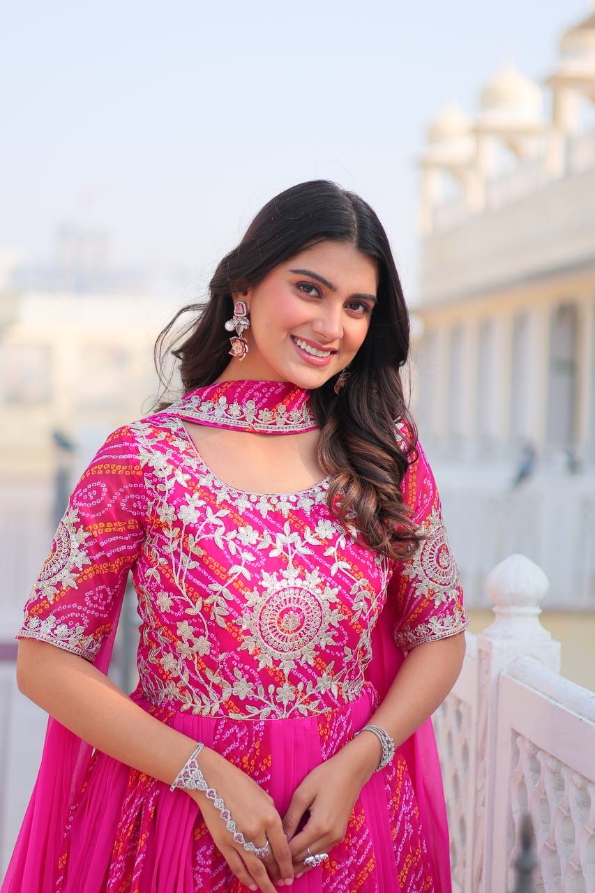 Adorable Outstanding Pink Gown With Dupatta