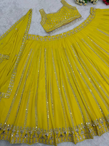 Haldi Wear Georgette Yellow Color Bridal Lehenga Choli